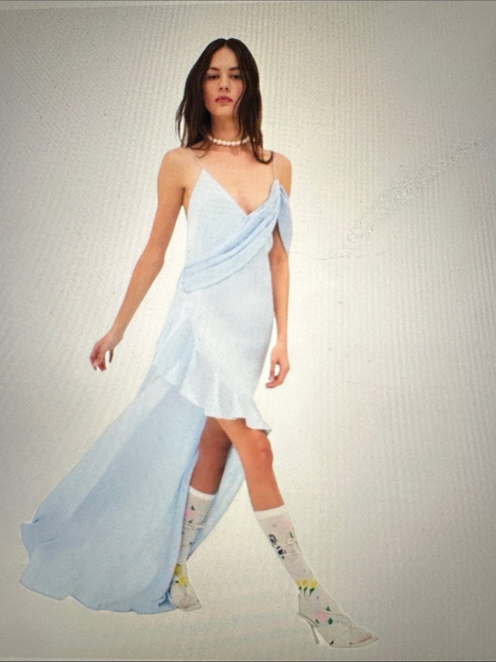 NEW For Love & Lemons James Maxi Light Blue High-Low Spaghetti-Strap Dress - Picture 7 of 8